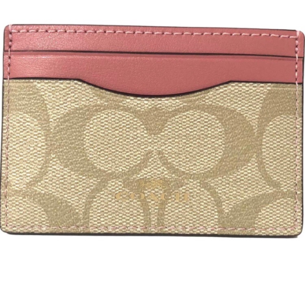 Coach signature card case - Light Khaki/Peony/Gold